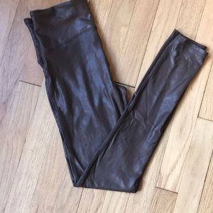NWOT Spanx faux leather leggings, metallic chocolate, size medium
